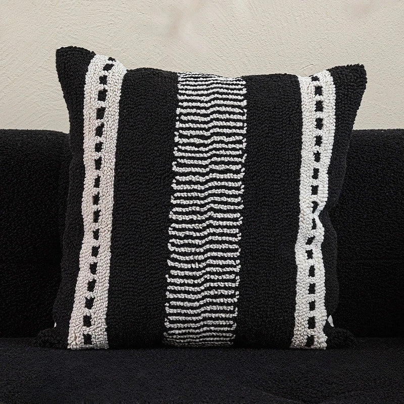 coussin brodé géométrique moderne beige noir amovible lavable
