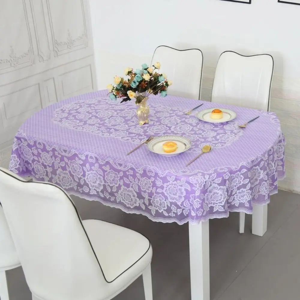 nappe table imperméable brodée dentelle blanche classique blanc bleu violet réutilisable maison