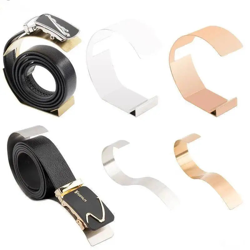 présentoir ceintures cuir grainé moderne adhésif noir doré transparent métal doré élégant