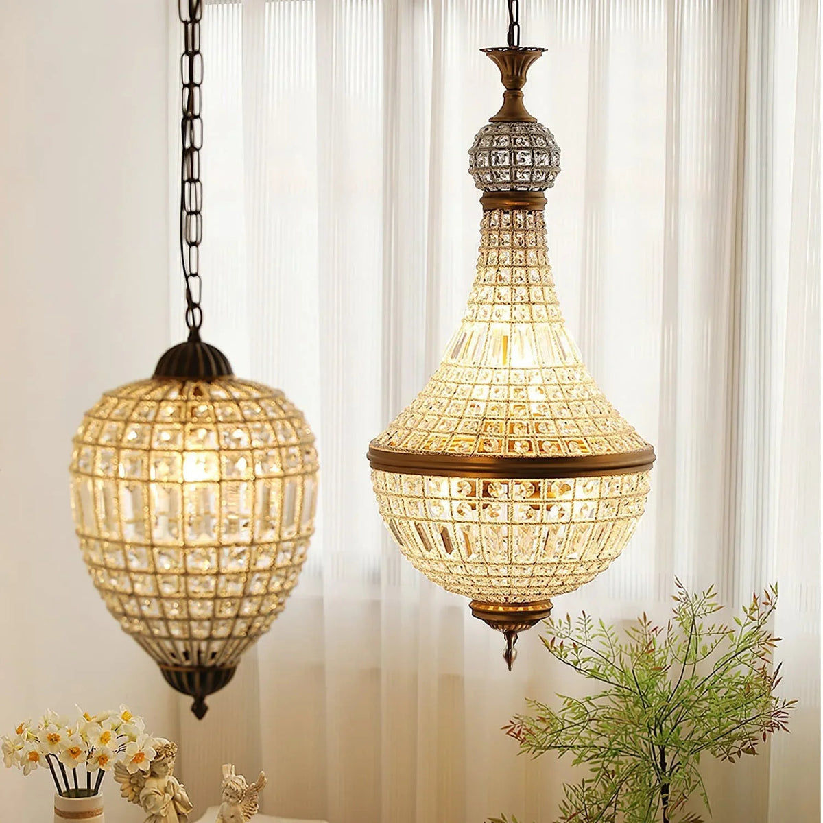 lustre suspension classique cristal transparent doré élégant chambre salon