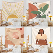 tapisserie murale moderne abstraite lever soleil feuilles géométriques portraits femmes