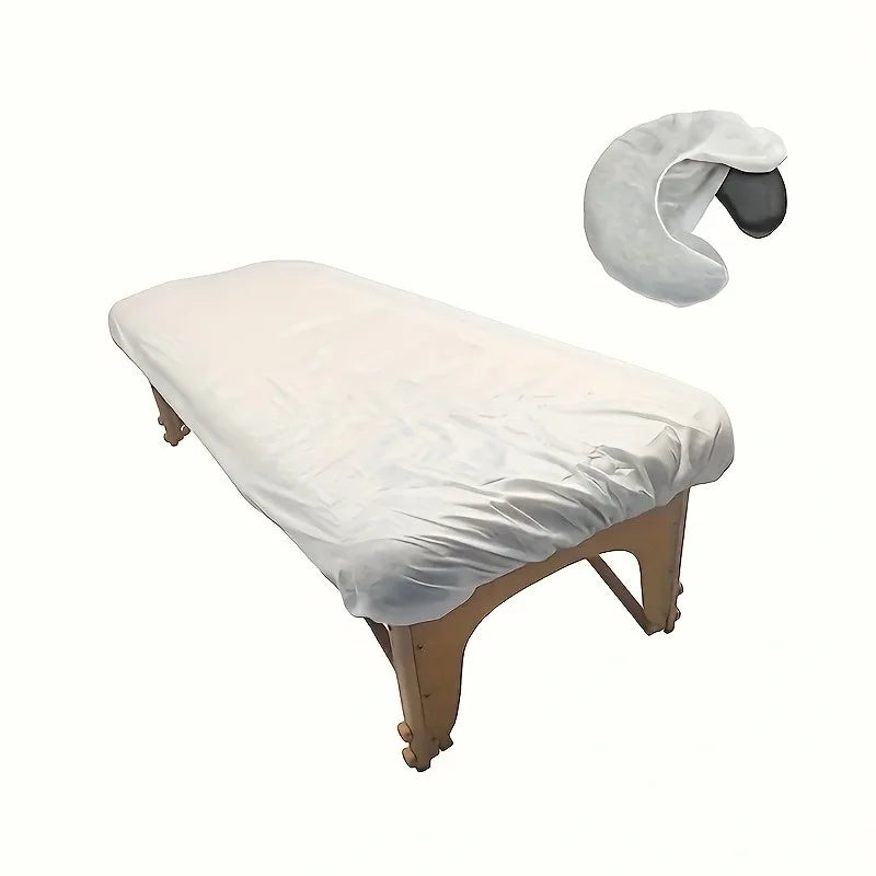 draps housses jetables blancs texture moderne table massage coussin cou