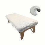 draps housses jetables blancs texture moderne table massage coussin cou