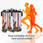 porte médailles rangement mural sportif découpes laser montagnes coureurs noir horizontal multiusage salon