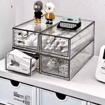 boîtes rangement acrylique transparentes empilables stationnerie cosmétiques maquillage moderne minimaliste respectueux environnement