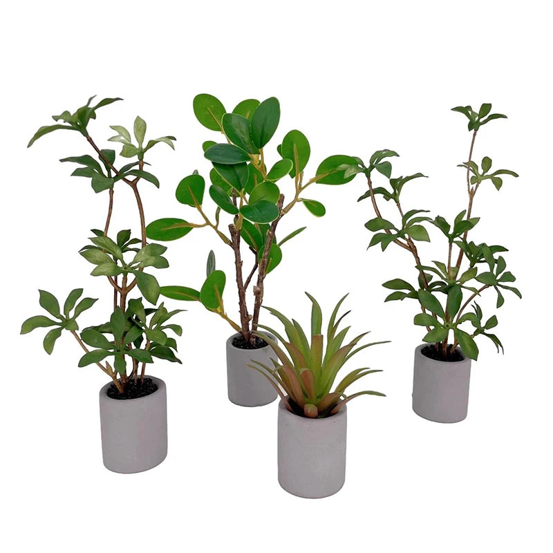 plantes artificielles vertes modernes feuilles simples pot gris décoration intérieure miniature adhésif naturelle touche