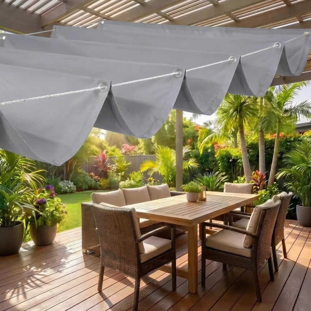 toile parasol moderne résistante l'eau gris beige bleu texture tissée protection solaire jardinet opacité