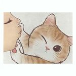 serviette table illustration chat mignon couleur beige gris rose toile lin respectueuse environnement