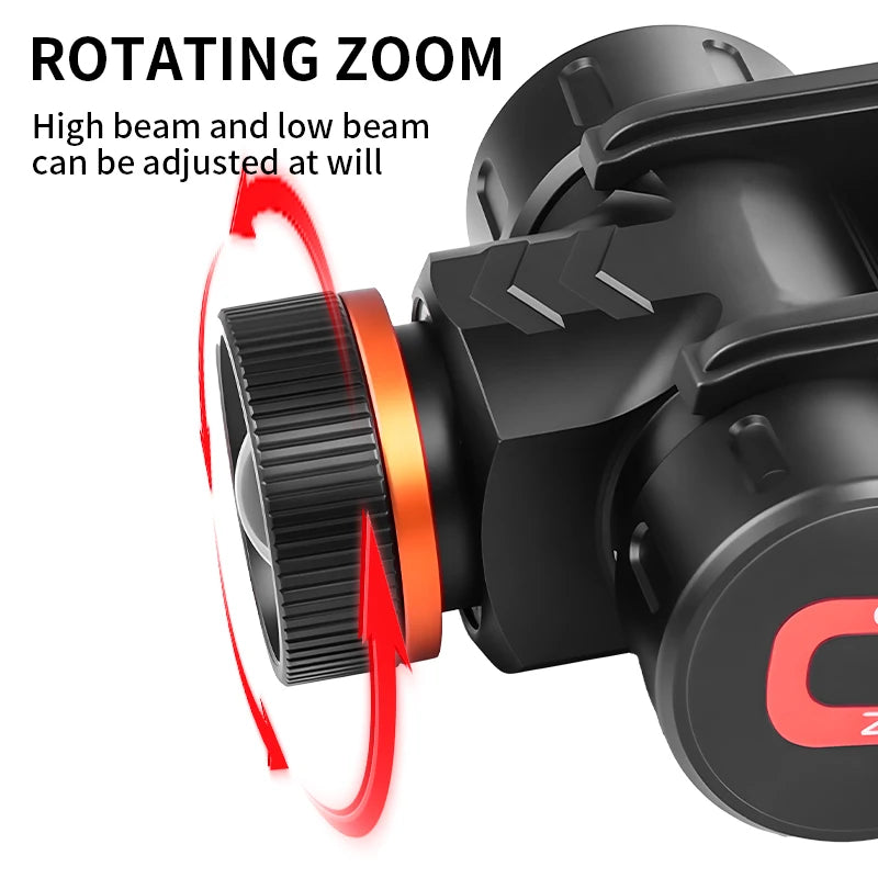 lampe frontale led rechargeable noire orange ceinture ajustable mode bas moyen haut étanche camping