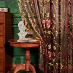 Rideau fleuri brodé transparent classique marron rose vert maison hospitalité