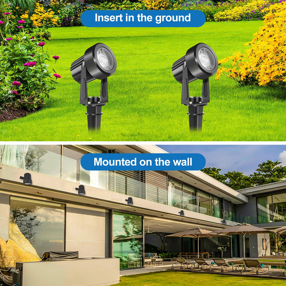 projecteurs exterieurs led jardin noir modernes 800lm ip65 abs contemporains 10lumières