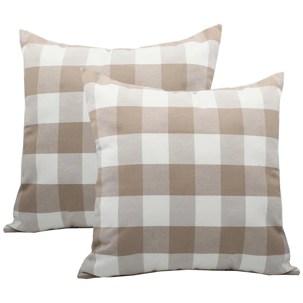 housses coussin carreaux beige blanc rustique imperméable respectueux environnement farmhouse 45x45cm 18x18inch garnissage