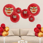 décoration murale mariage anniversaire fête rouge lion floral nuages papier fan rubans ballons dorés