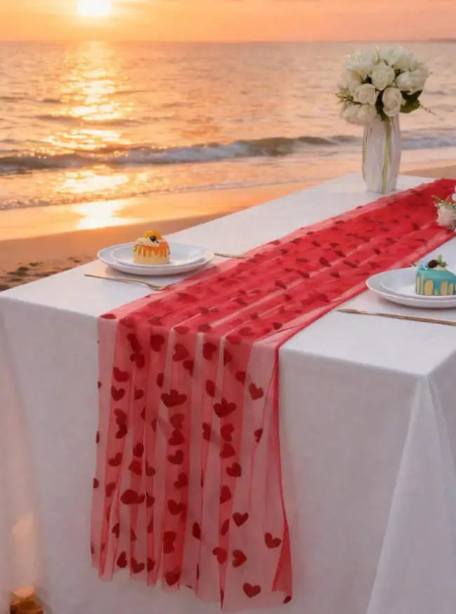 ruban table transparent coeurs rouges chambre mariage fêtes saint valentin décoratif romantique rouge blanc