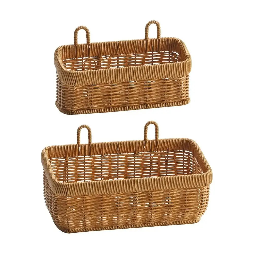 paniers tressés rustiques marron clair fixation crochets rangement objets diversintérieurversible