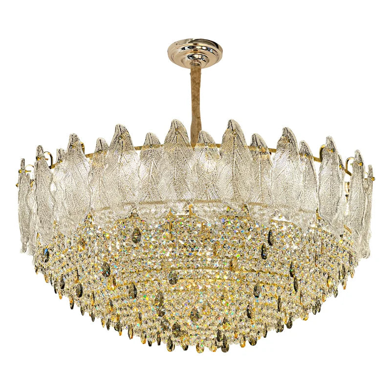 lustre cristal transparent doré feuilles pendeloques classique chambre salon