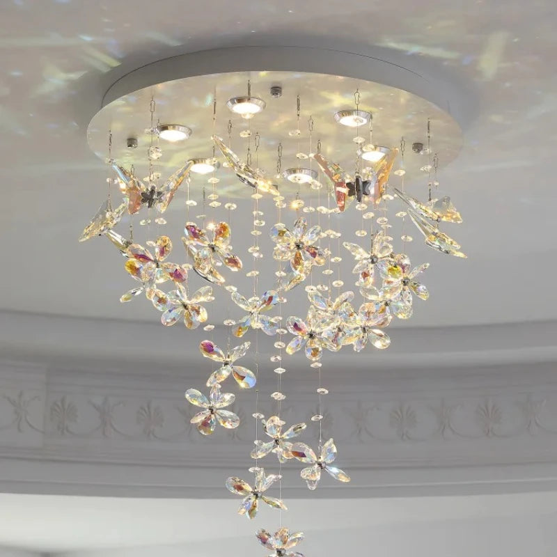 lustre suspendu moderne élégant transparent multicolore fleurs papillons clips métalliques chambre salon