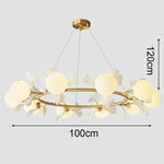 suspension lumineuse or contemporaine boules lumineuses opalescentes fleurs décoratives chambre coucher salon