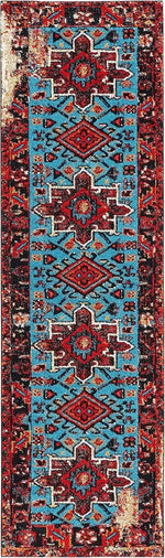 tapis géométrique bohème rouge bleu noir polyester salon chambre moderne