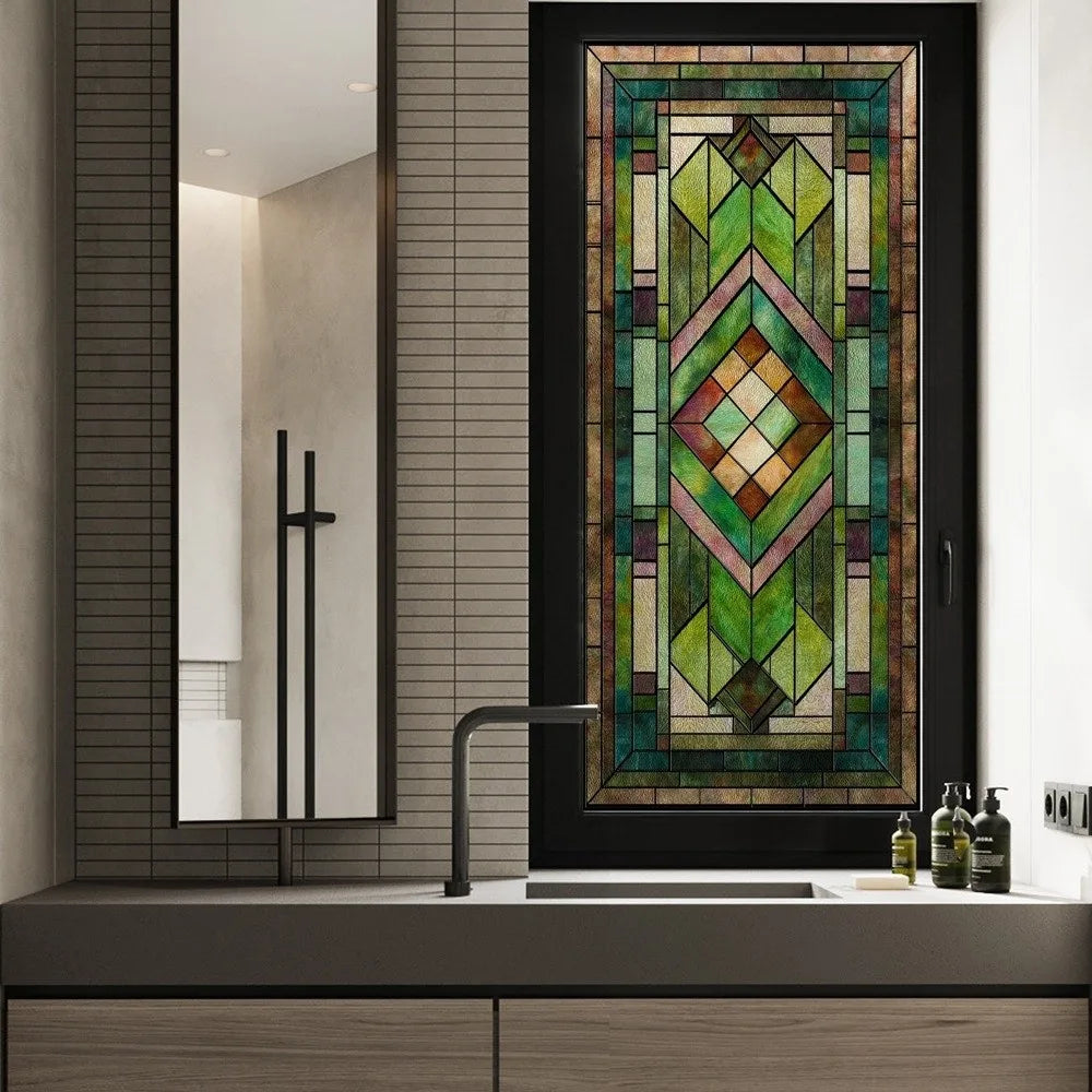 film adhésif vitrail art déco motifs géométriques floraux couleurs vives opaques anti reflets
