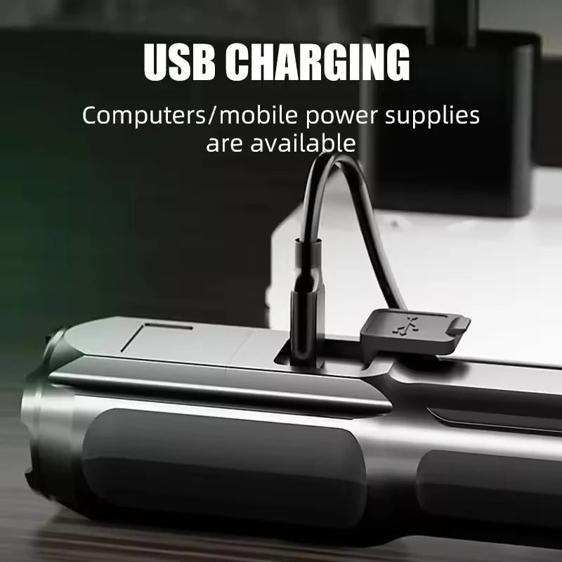 lampe torche télescopique rechargeable usb 10w 350 lumens moderne noire 100mètres étanche