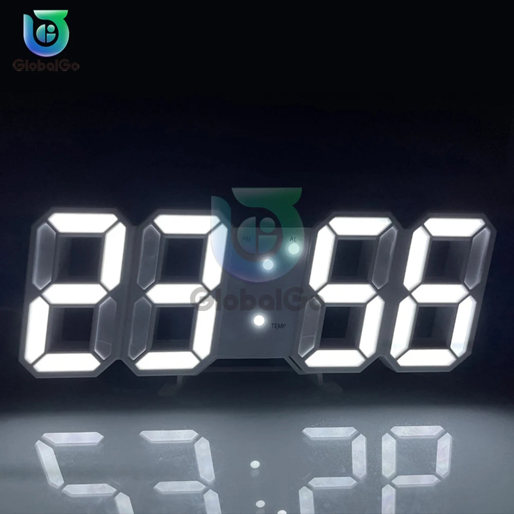 Horloge numérique murale LED 3D noire affichant l'heure et la température