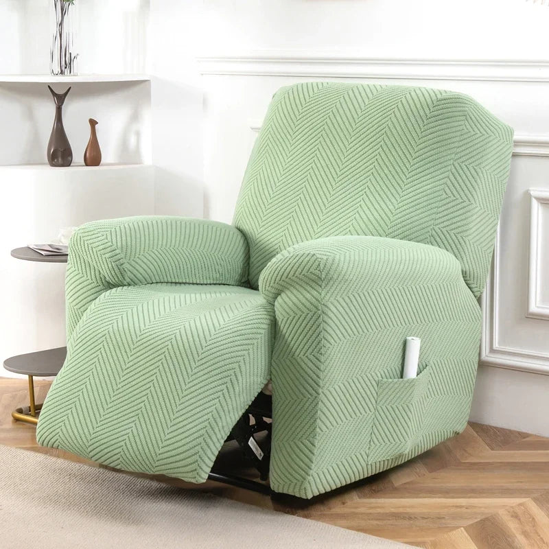 housses fauteuil inclinable gris bleu rayures diagonales clips extensibles moderne