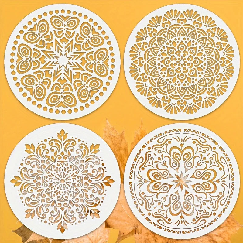 stencils mandala blanc or ornements floraux artisanal élégants peinture bricolage décoration murale bois tissu
