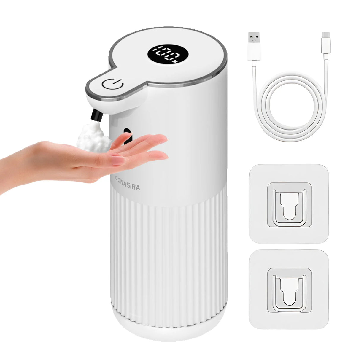 distributeur savon automatique blanc noir tactile hd écran mousse liquide rechargeable usb
