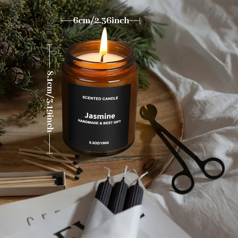 bougies parfumées aromathérapie marron clair sans motif moderne 35 heures soja vanille jasmin citron