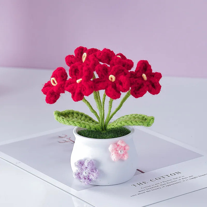 bouquet fleurs artificielles crochetées pots blancs couleurs vives décoration intérieure anniversaire baby shower événements