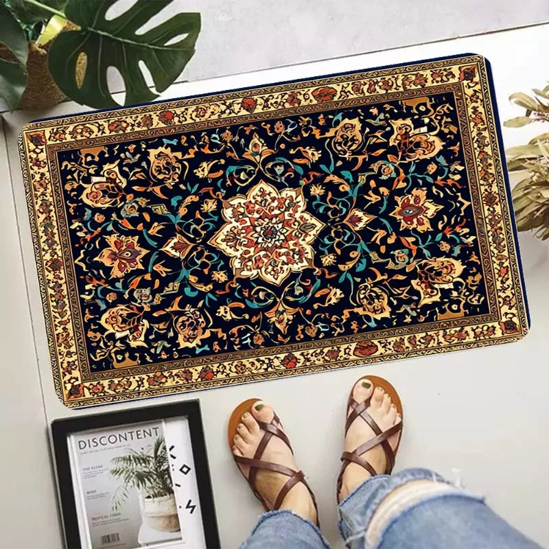 tapis antidérapant moderne persan motifs floraux salon bain rouge bleu beige