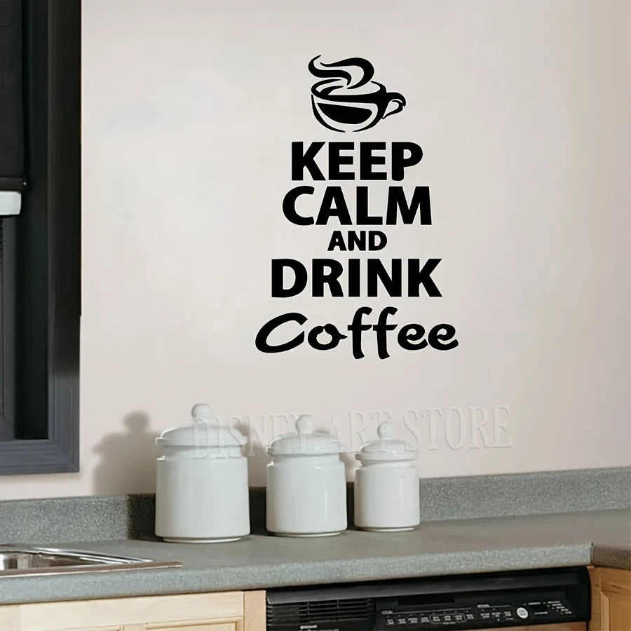autocollants muraux vinyle citation lettres keep calm drink coffee noir adhésif moderne kitchen restaurant