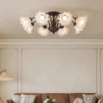 lampe suspension classique fleurs relief marron foncé blanc translucide têtes led 3000k