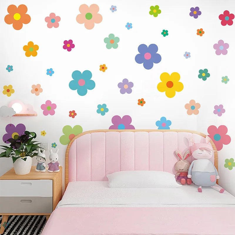stickers muraux fleurs violet rose bleu jaune vert orange adhésifs modernes enfants chambre décoration