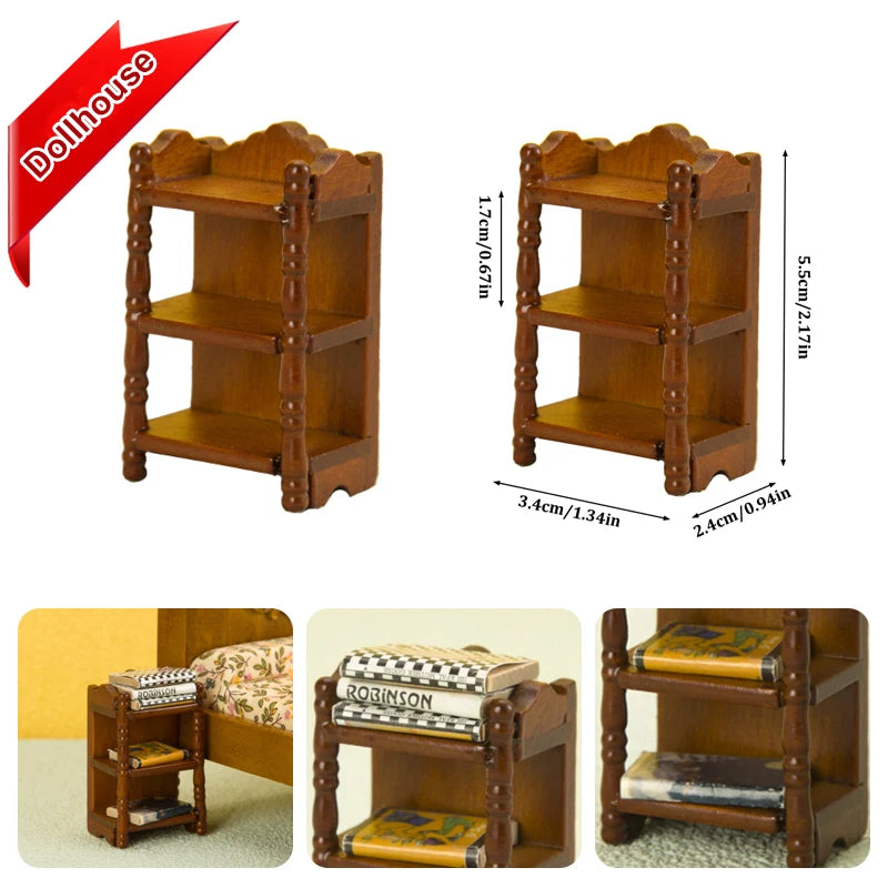miniature bibliothèque bois étagères sculptées livres miniatures classique pièce maison poupée