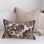 coussins décoratifs rustique motif floral opacité beige marron salon lit