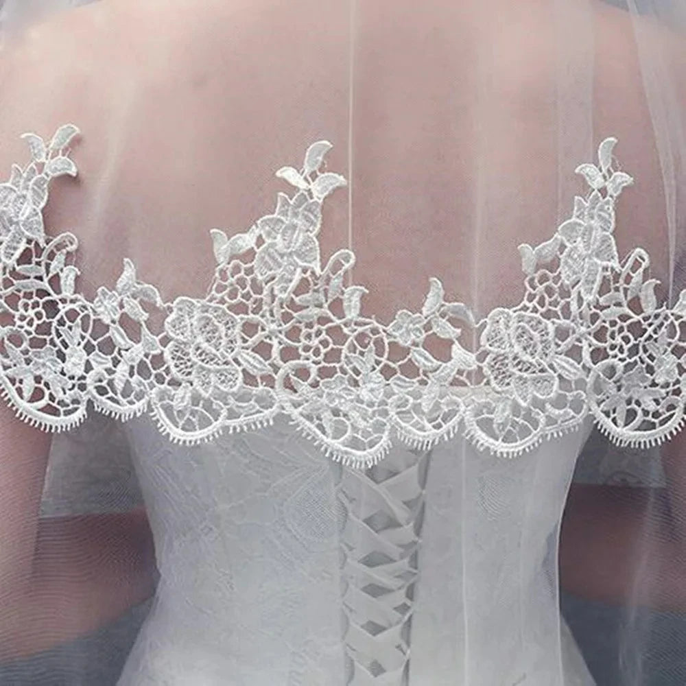 voile mariée double couche dentelle florale peigne métallique tulle transparent