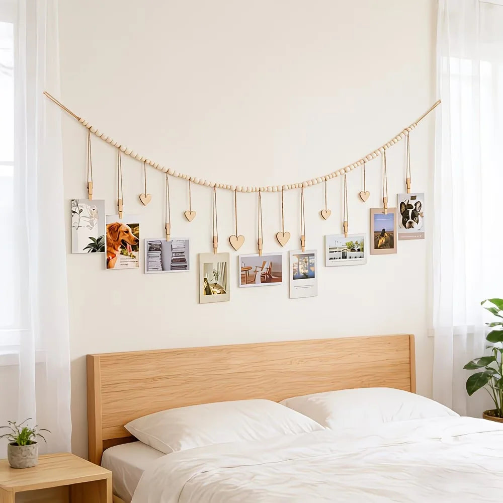 guirlande décorative boho coeurs flèches clips bois naturel doré rustique