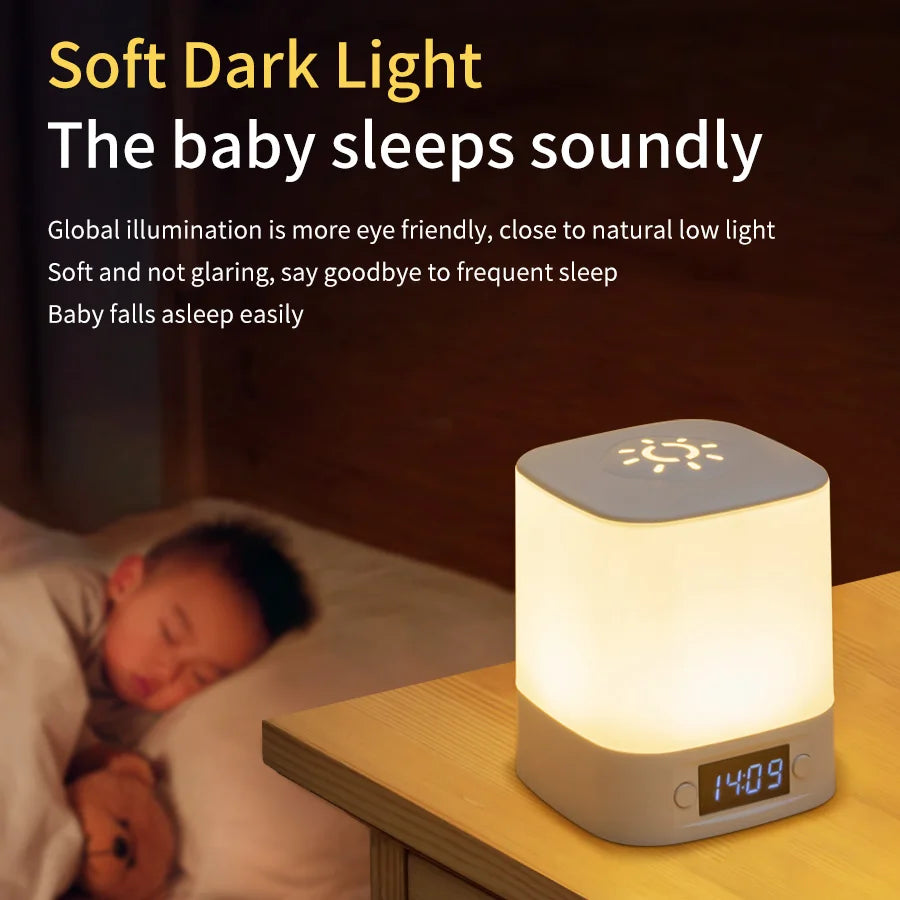 lampe chevet gris clair motif soleil rechargeable usb horloge tactile moderne veilleuse chambre enfant