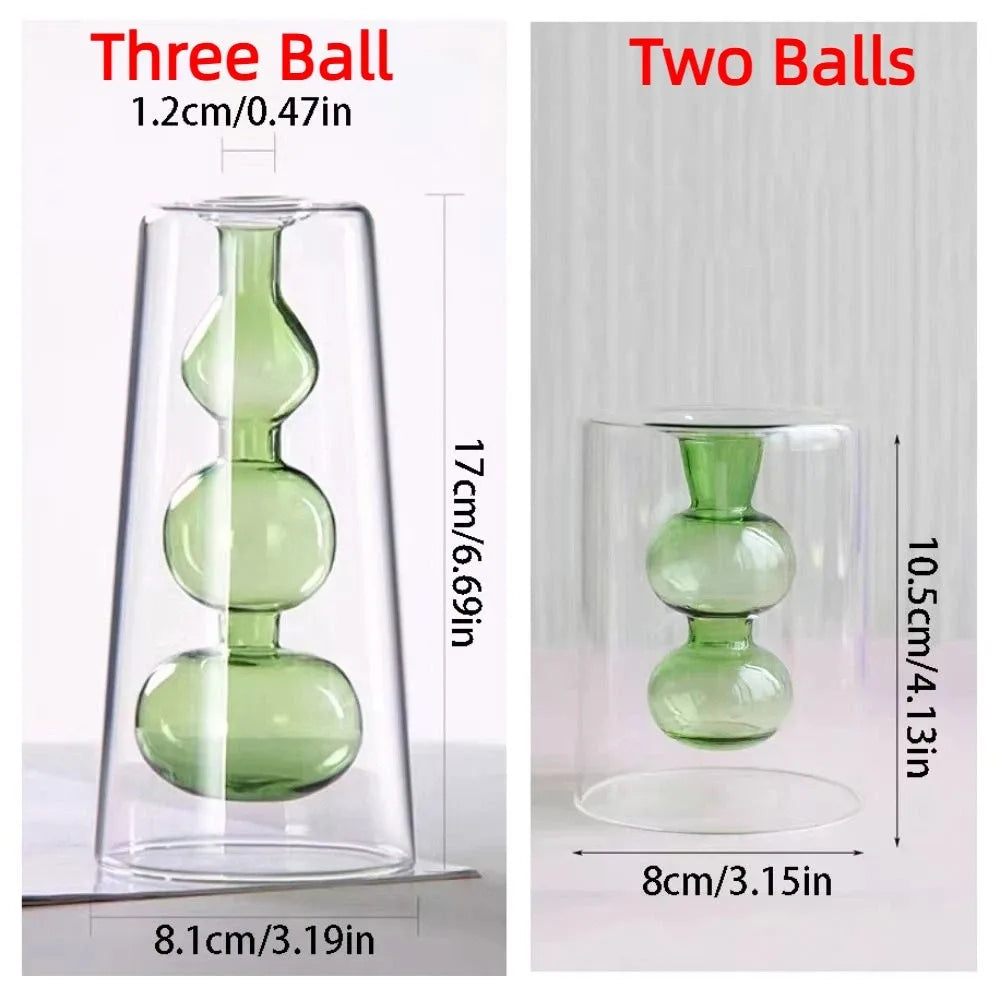 vase verre transparent billes sphériques minimaliste couleur gris bleu vert orange rose