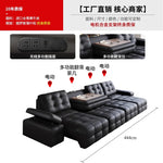 canapé d'angle moderne cuir noir boutons carrés coussins reposé pieds multifonctionnel