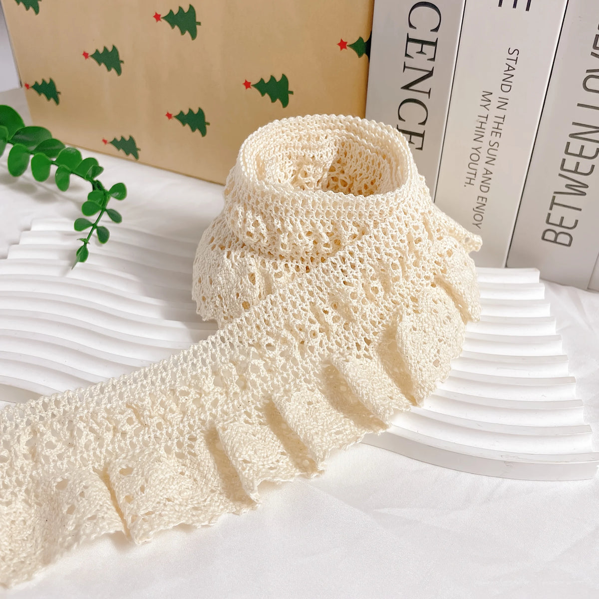 écharpe crème dentelle vintage yards polyester coton largeur 6.5cm decoration nuptiale projets couture opaque