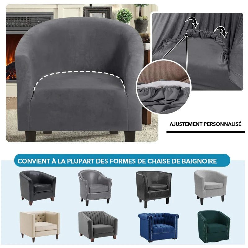 Housse fauteuil velours gris ajustable salon moderne extérieur intérieur machine laver