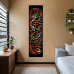 décoration murale moderne vague stylisée soleil stylisé texte japonais opaque rouge noir blanc chambre