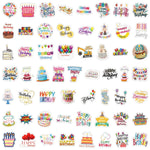 stickers happy birthday multicolores gâteaux ballons animaux étanches pvc festifs enfants décoration