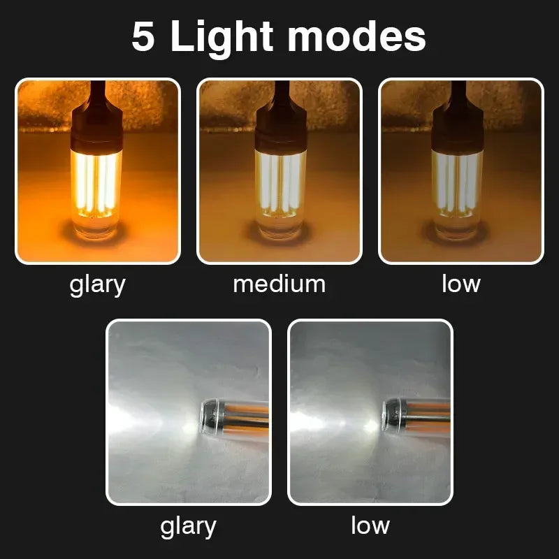 lampe camping rechargeable led portable moderne gris blanc jaune doré transparent anneaux suspension