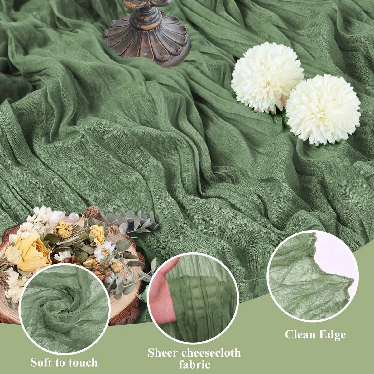 serviette table vert plissée moderne assiettes blanches verres vin bougies vase blanc pompons blancs