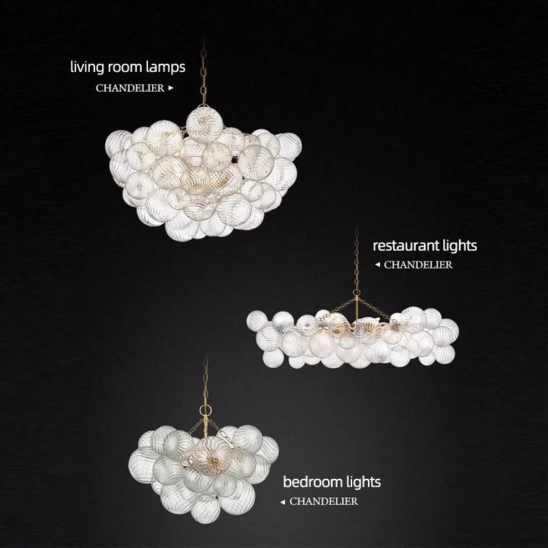 lustre moderne transparent doré ronds striés salon chambre élégant ampoules chaines led