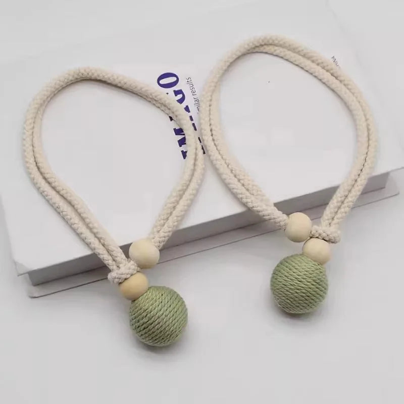 corde rideaux tressée beige rose noir moderne boules bois fixations rustique